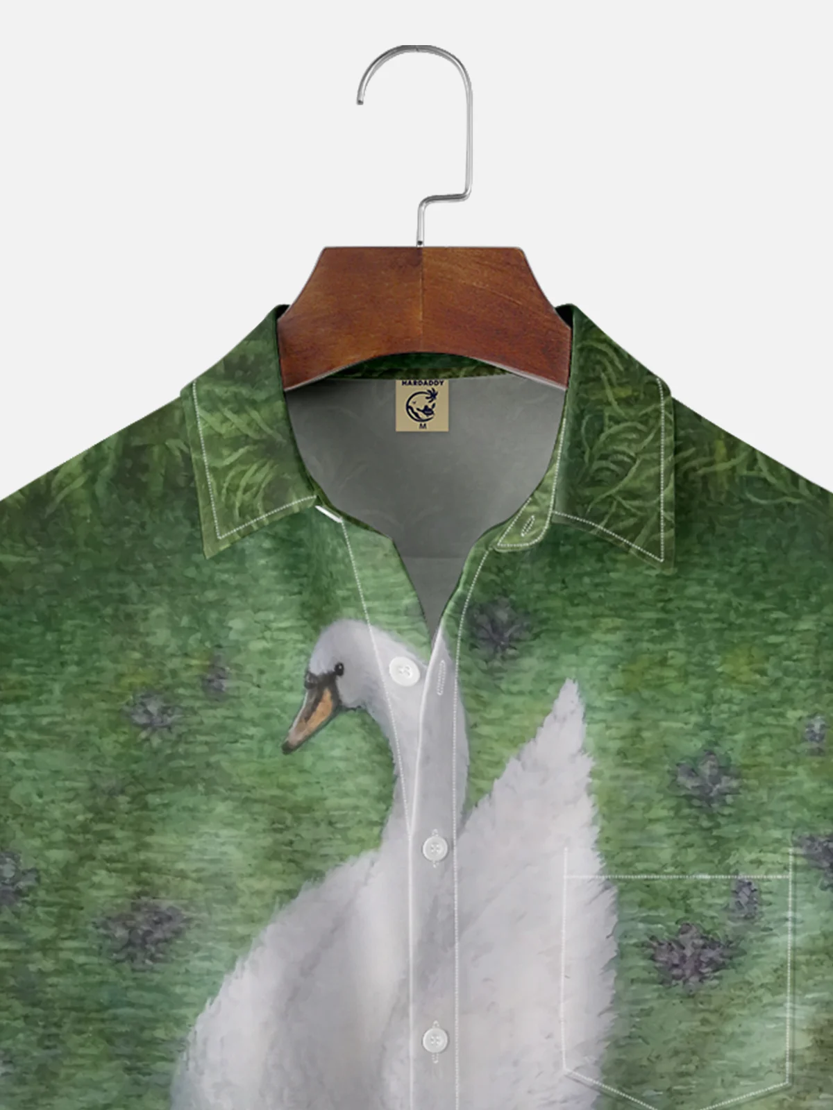 Moisture-wicking Fantasy Swan Art Chest Pocket Casual Shirt