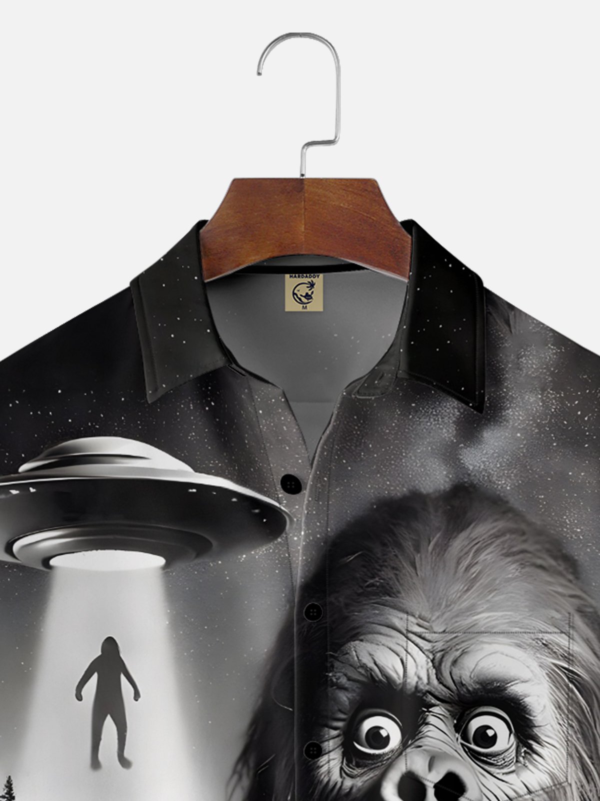 Moisture Wicking Funny UFO Bigfoot Cat Chest Pocket Hawaiian Shirt