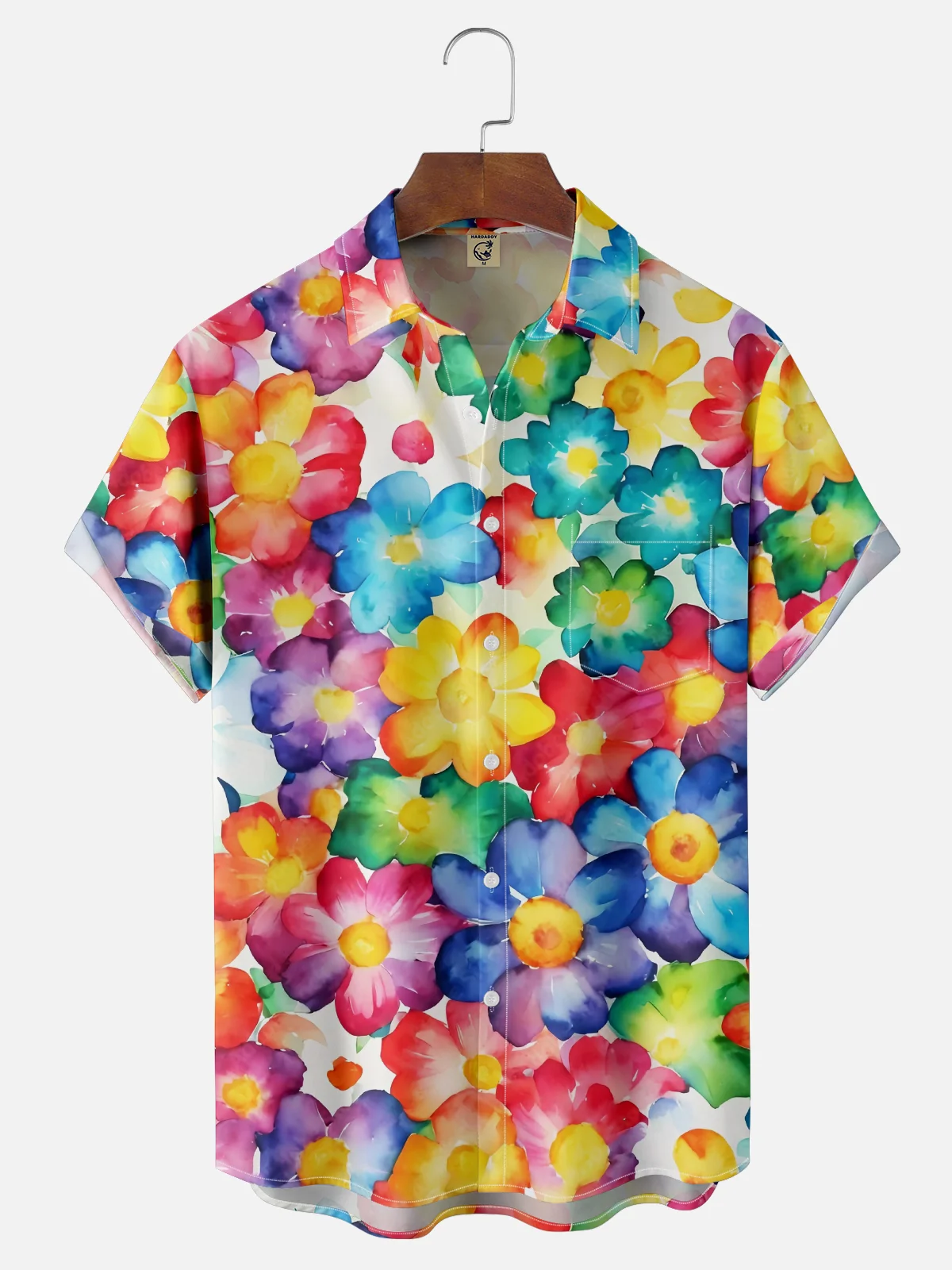 Moisture Wicking Tropical Plants Gradient Watercolor Floral Chest Pocket Hawaiian Shirt