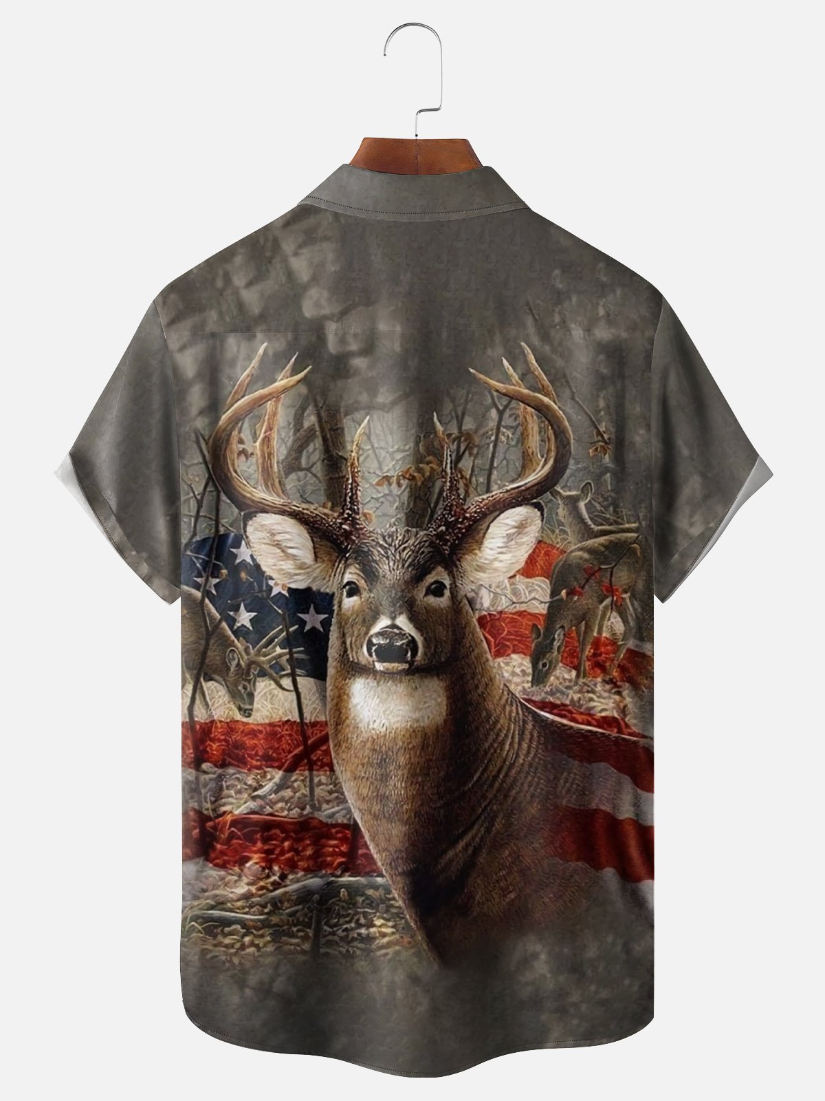 Moisture Wicking American Forest Deer Chest Pocket Hawaiian Shirt
