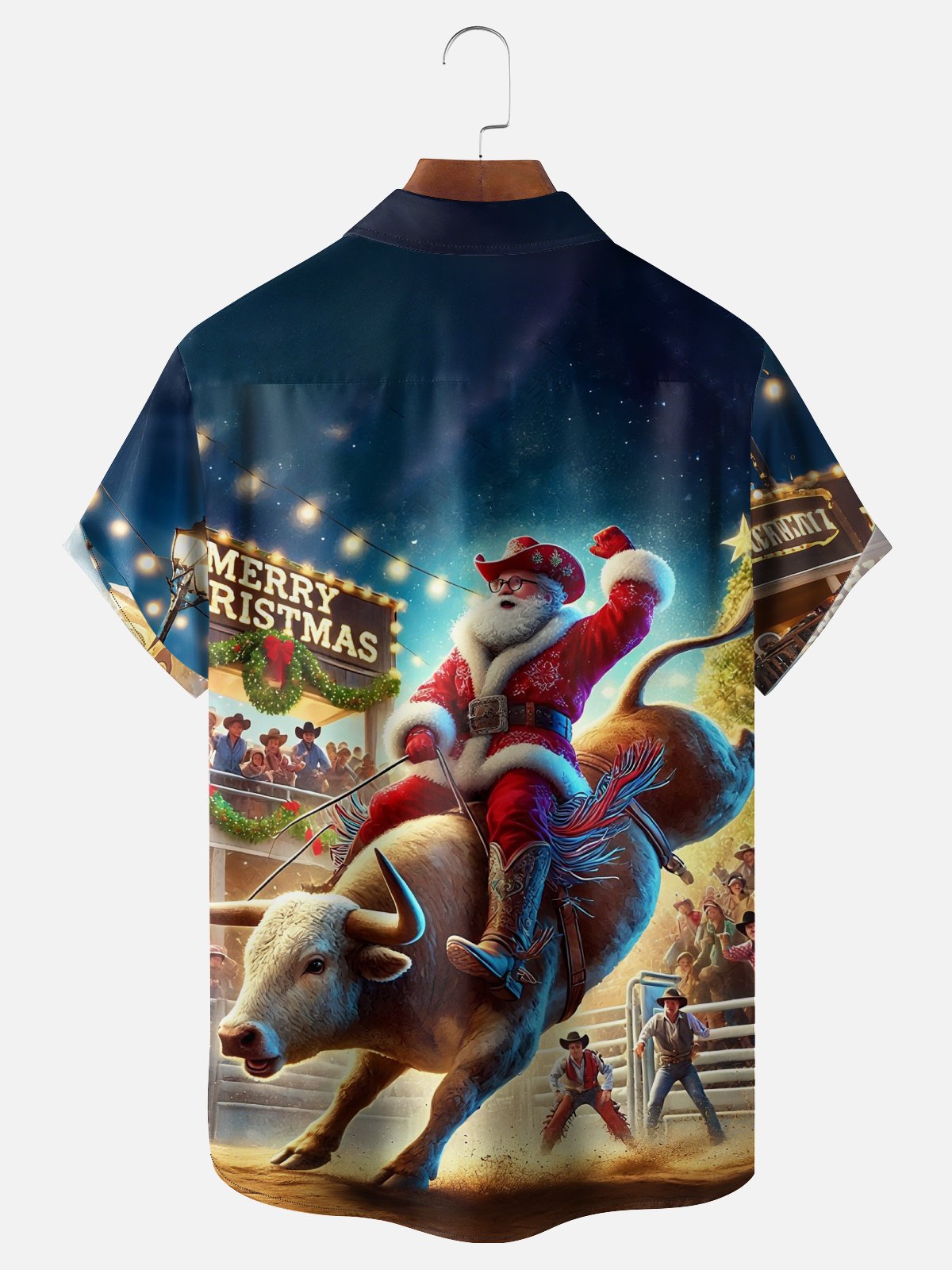 Moisture-Wicking Christmas Santa Bulldog Chest Pocket Hawaiian Shirt