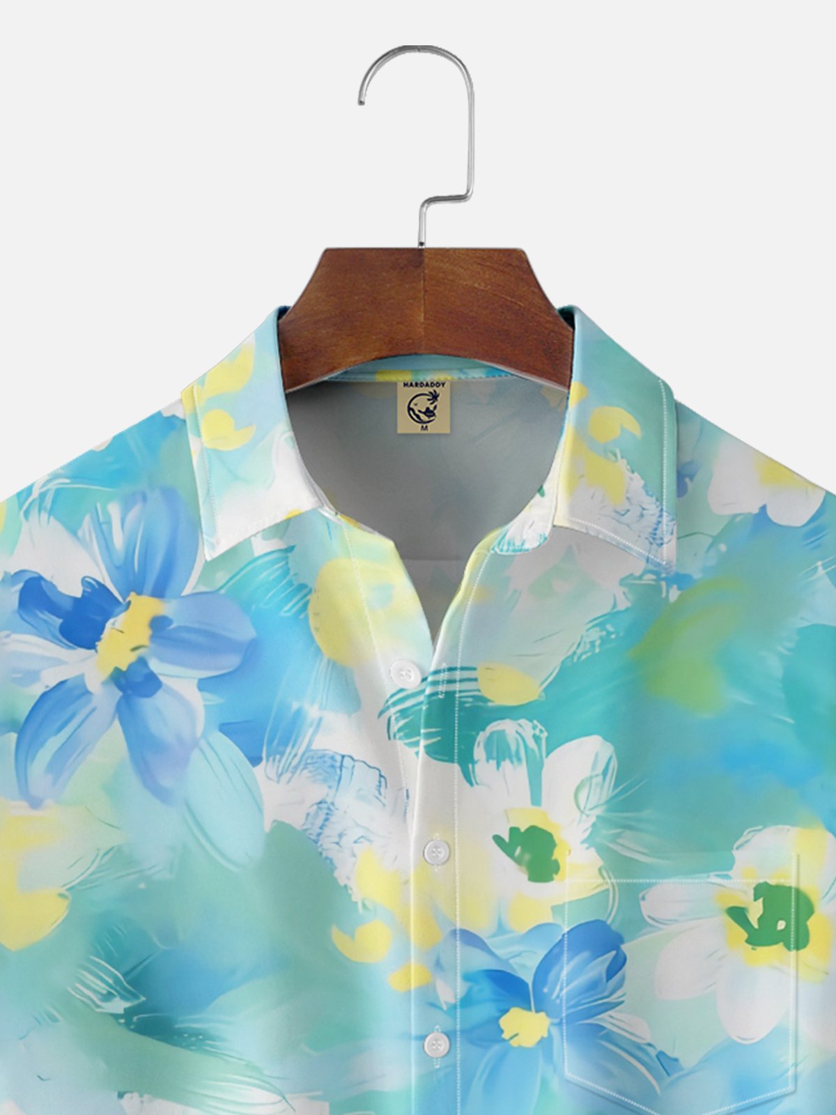 Moisture Wicking Tropical Greens Ombre Floral Chest Pocket Hawaiian Shirt