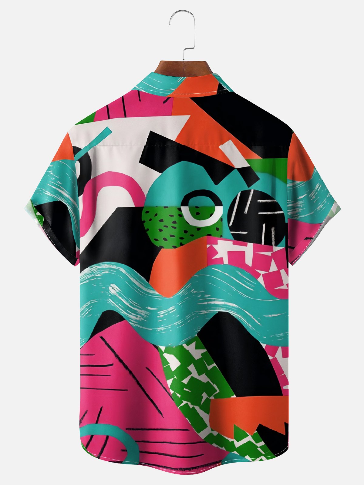 Moisture Wicking Geometric Color Block Chest Pocket Hawaiian Shirt