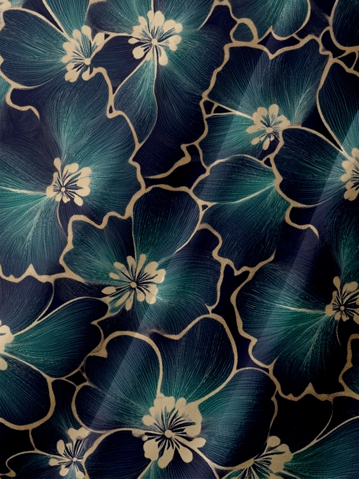 Moisture Wicking Gradient Gold Edge Floral Chest Pocket Hawaiian Shirt