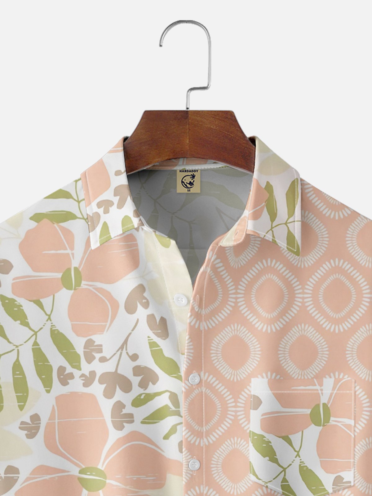 Moisture Wicking Tropical Floral Geometric Chest Pocket Hawaiian Shirt