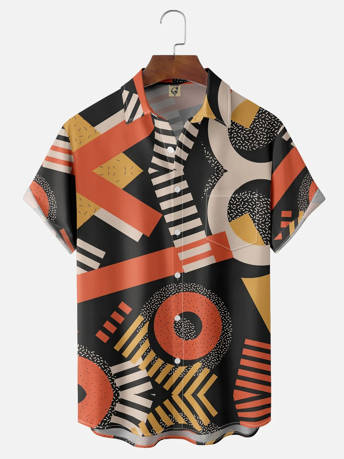 Moisture Wicking Geometric Color Block Chest Pocket Hawaiian Shirt