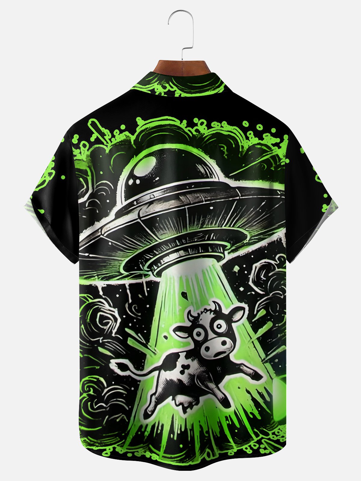Moisture Wicking Funny UFO Cow Chest Pocket Hawaiian Shirt