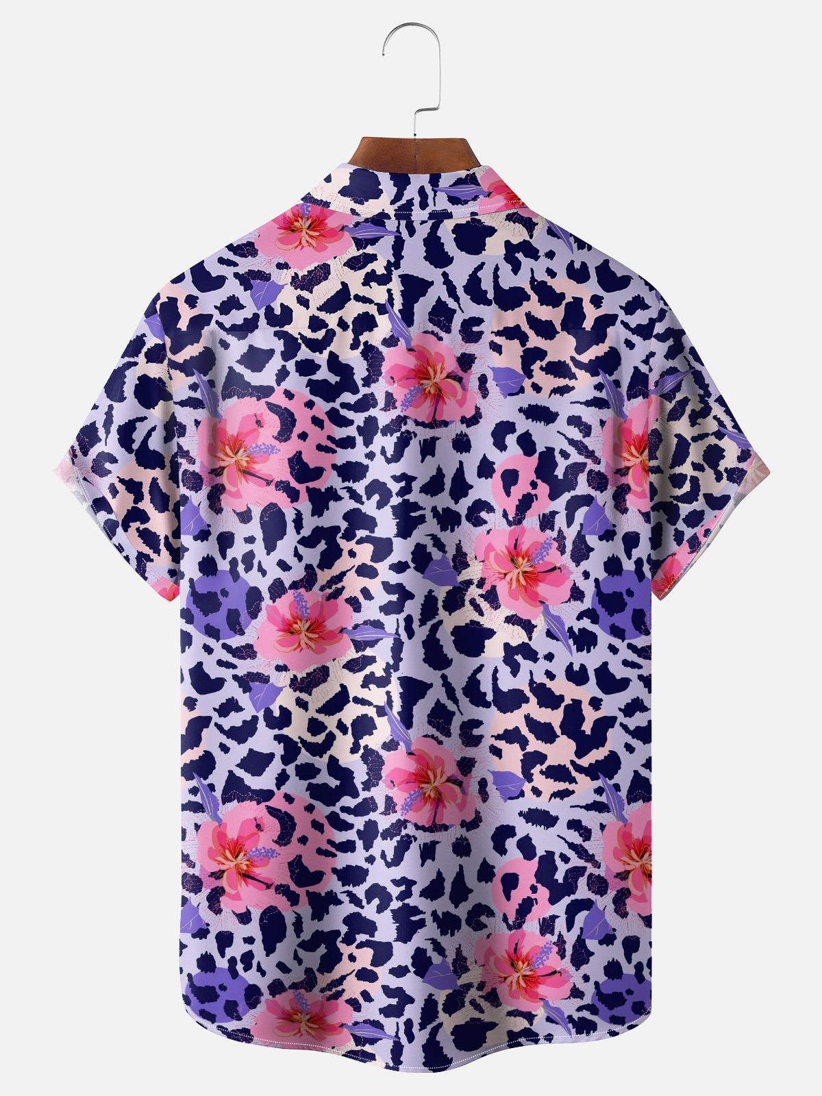 Moisture Wicking Leopard Floral Chest Pocket Hawaiian Shirt