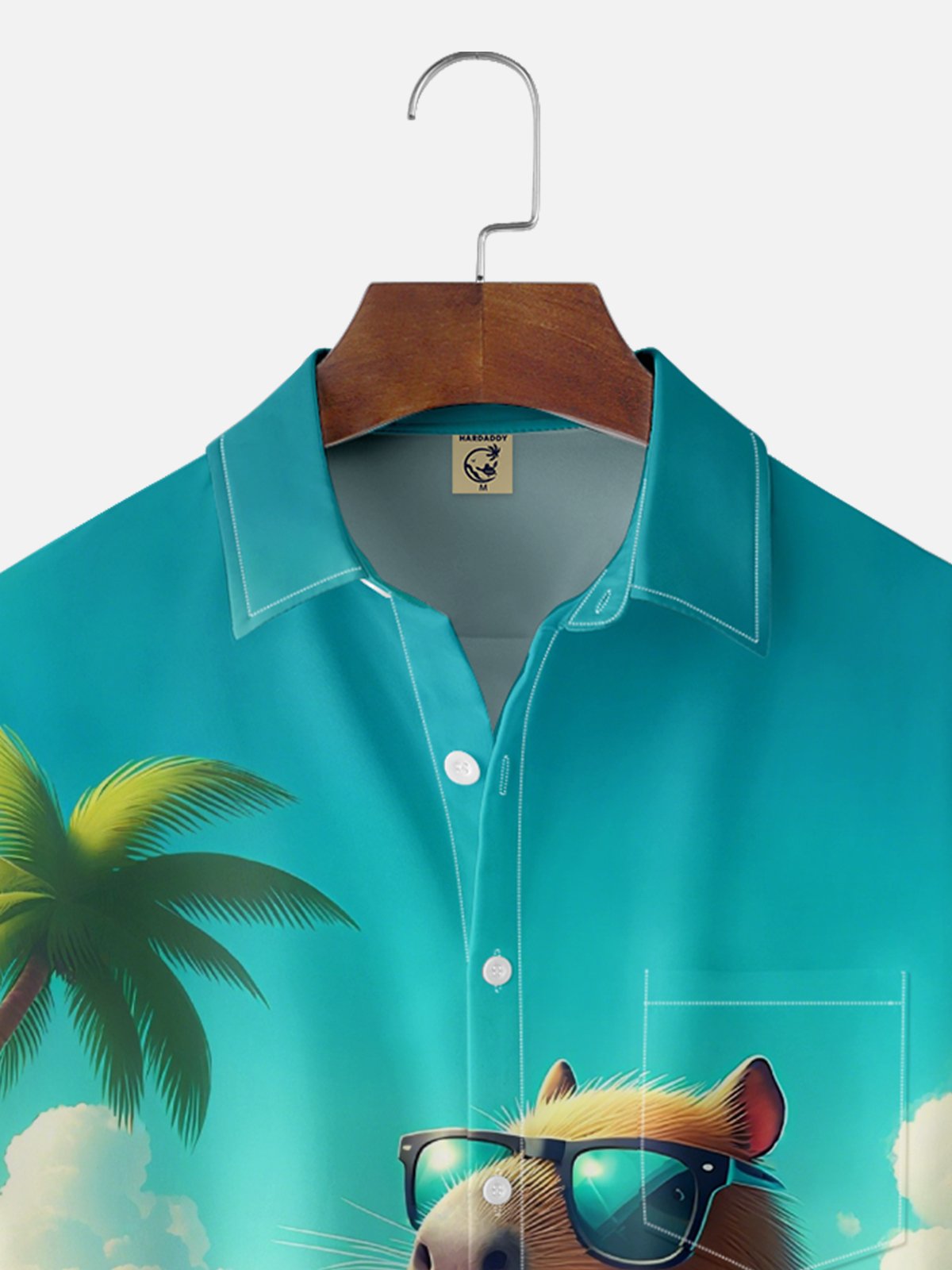 Moisture Wicking Beach Capibara Chest Pocket Hawaiian Shirt