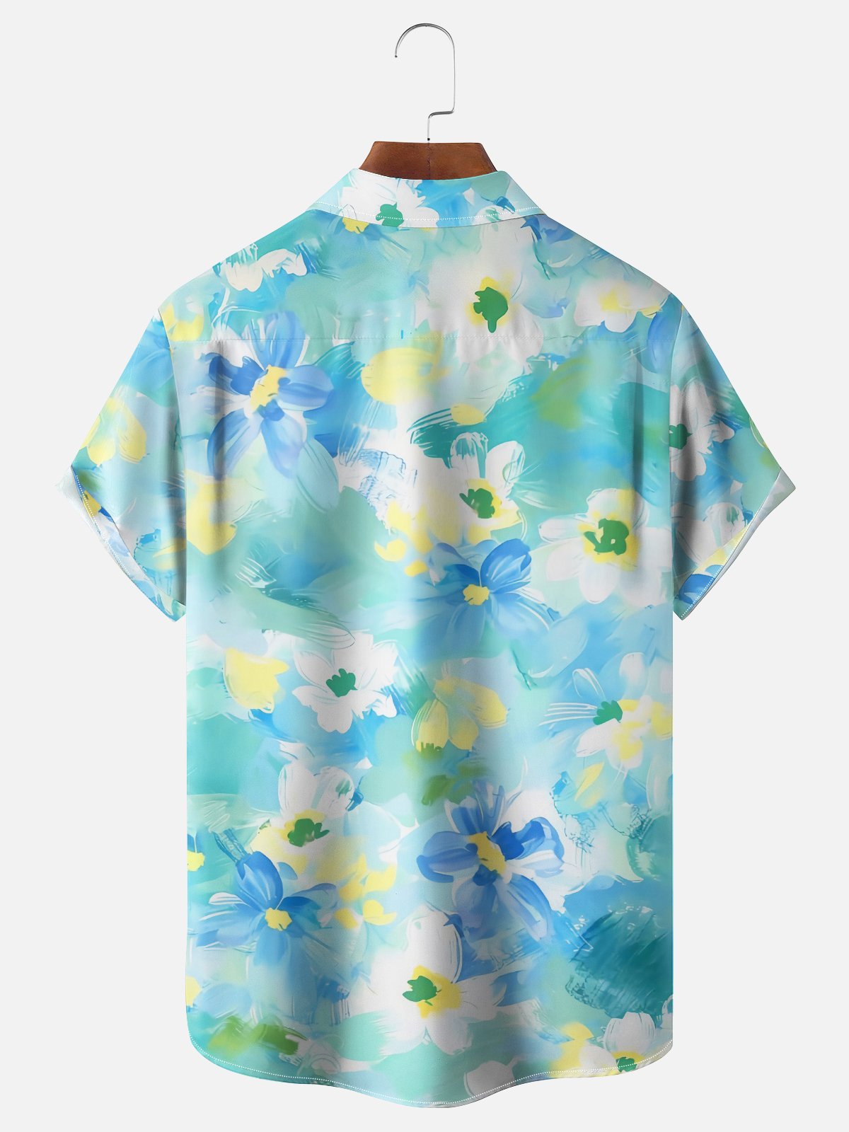 Moisture Wicking Tropical Greens Ombre Floral Chest Pocket Hawaiian Shirt