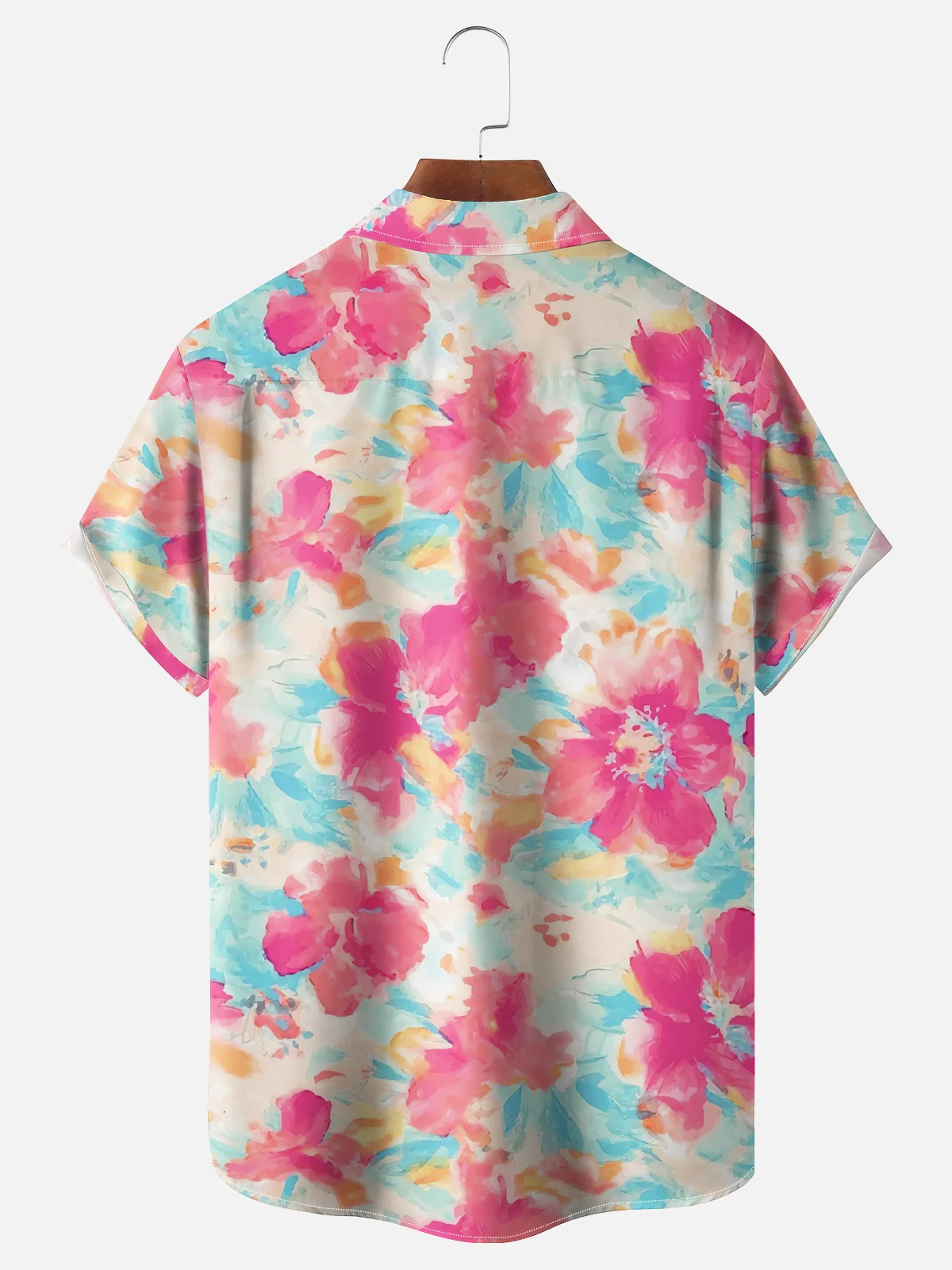 Moisture Wicking Tropical Greens Ombre Floral Chest Pocket Hawaiian Shirt