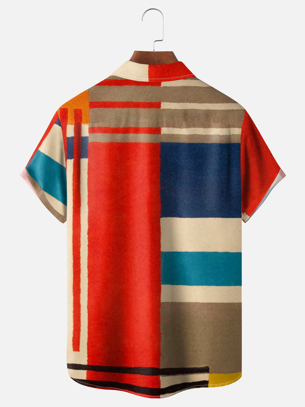 Moisture Wicking Geometric Color Block Chest Pocket Hawaiian Shirt