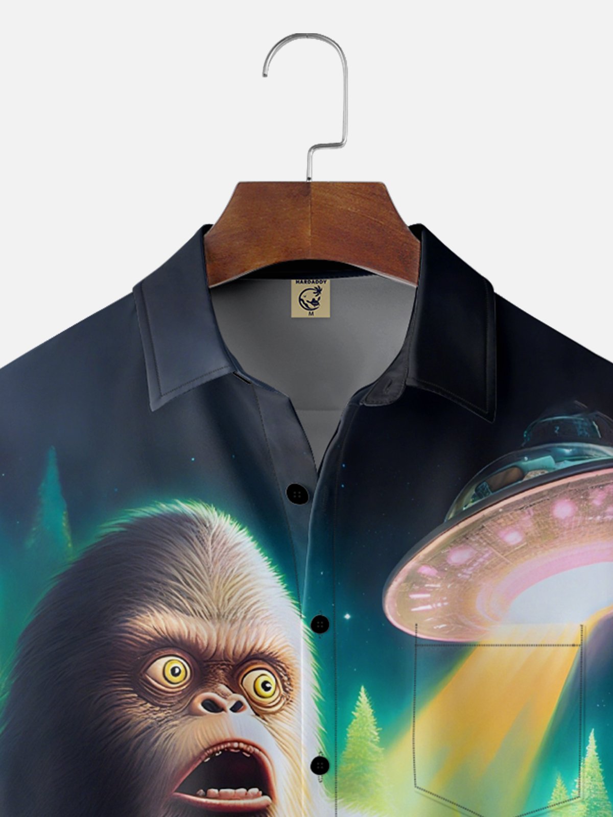 Moisture Wicking Fun UFO Bigfoot Beer Chest Pocket Hawaiian Shirt