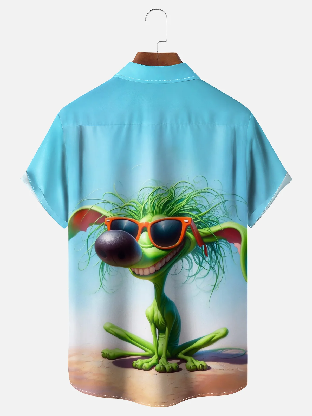 Moisture Wicking Seaside Fun Green Dog Chest Pocket Hawaiian Shirt