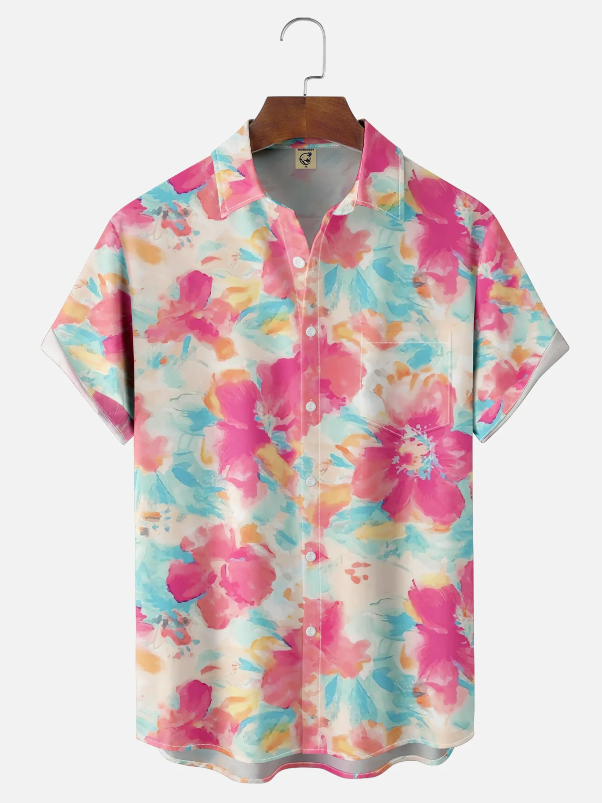 Moisture Wicking Tropical Greens Ombre Floral Chest Pocket Hawaiian Shirt