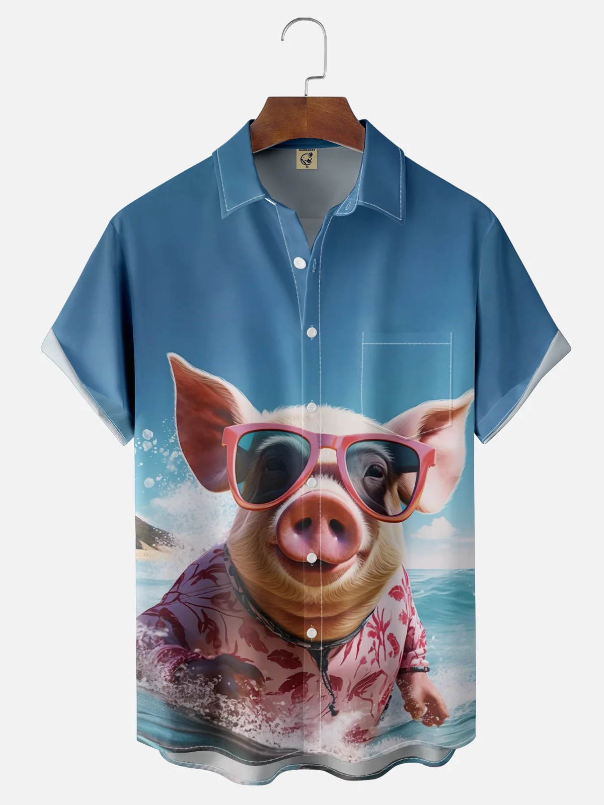 Moisture-Wicking Surf Pig Chest Pocket Hawaiian Shirt