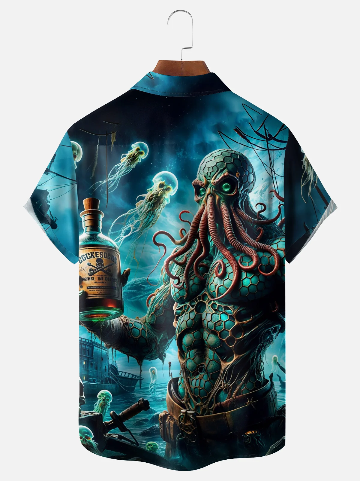Moisture Wicking Octopus Pirate Cthulhu Chest Pocket Hawaiian Shirt