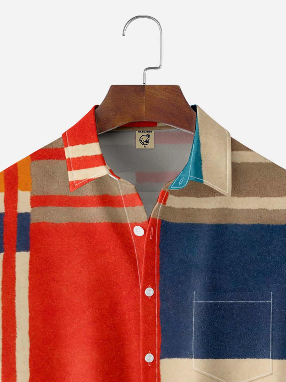 Moisture Wicking Geometric Color Block Chest Pocket Hawaiian Shirt