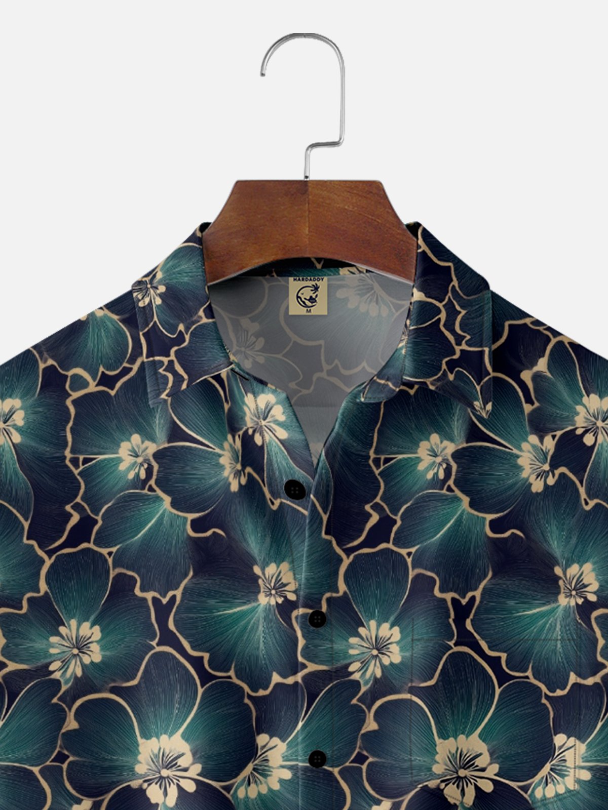 Moisture Wicking Gradient Gold Edge Floral Chest Pocket Hawaiian Shirt