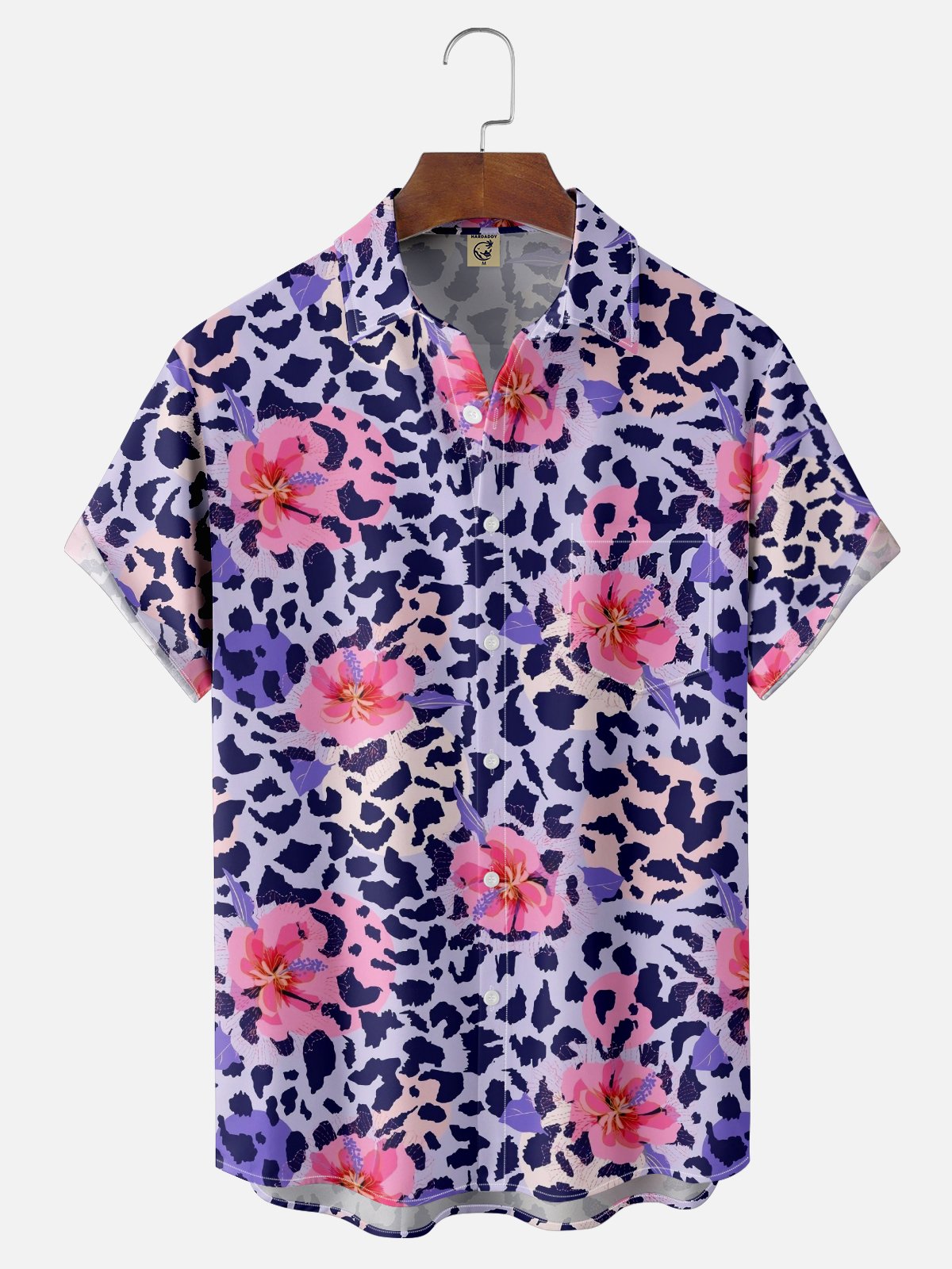 Moisture Wicking Leopard Floral Chest Pocket Hawaiian Shirt