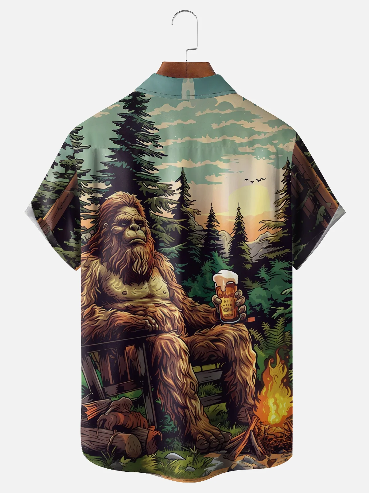 Moisture Wicking Camping Beer Bigfoot Chest Pocket Hawaiian Shirt