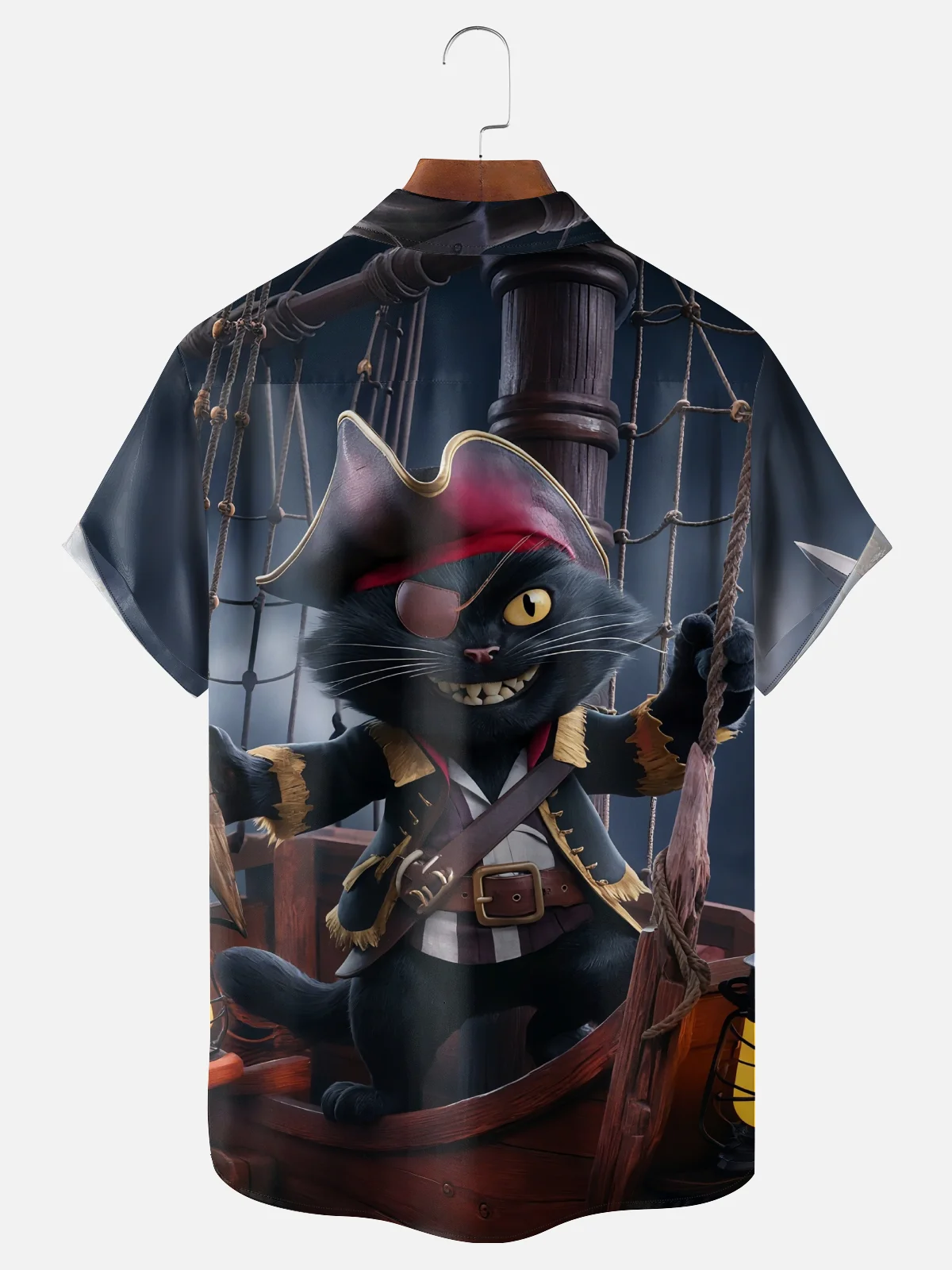 Moisture Wicking Pirate Cat Chest Pocket Hawaiian Shirt