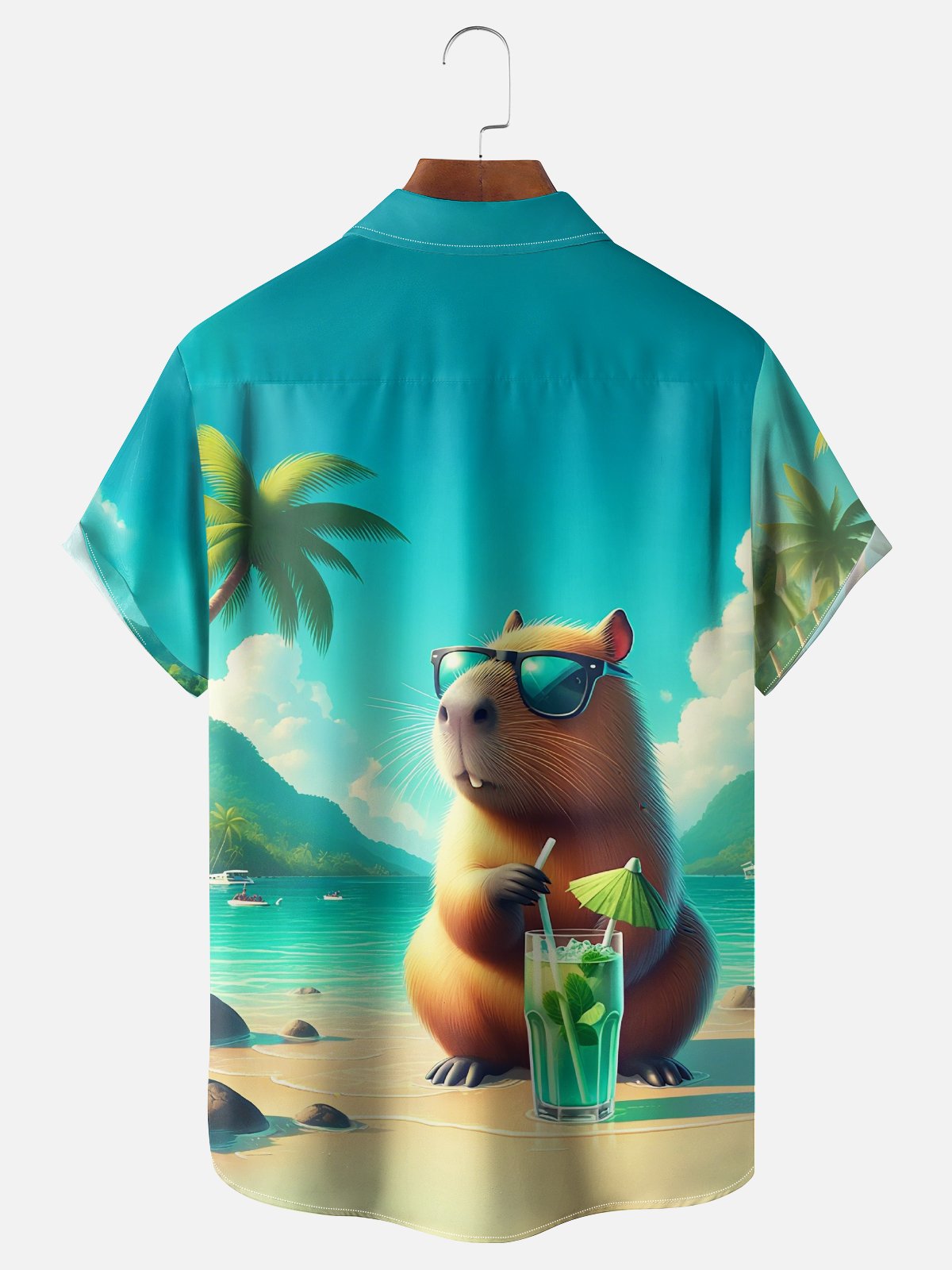Moisture Wicking Beach Capibara Chest Pocket Hawaiian Shirt