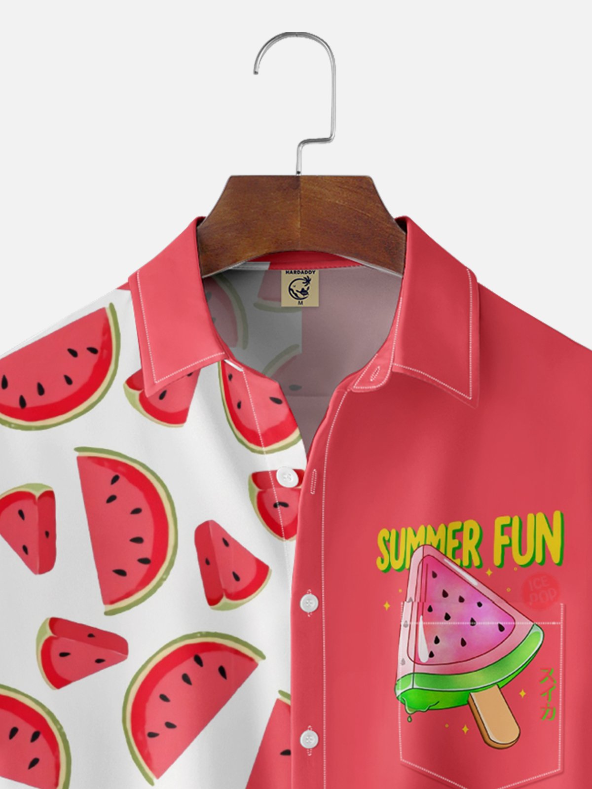 Hardaddy X Kimprut Imut Moisture-wicking Watermelon Chest Pocket Hawaiian Shirt