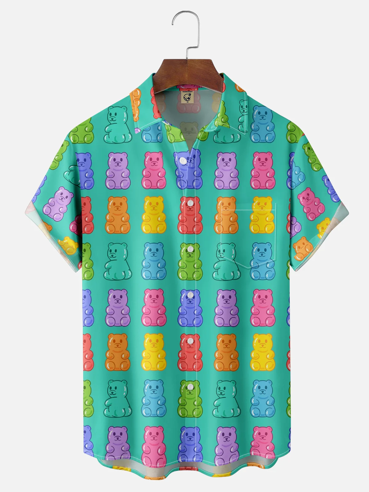 Hardaddy x Coffee Man Moisture Wicking Gummy Bears Chest Pocket Hawaiian Shirt