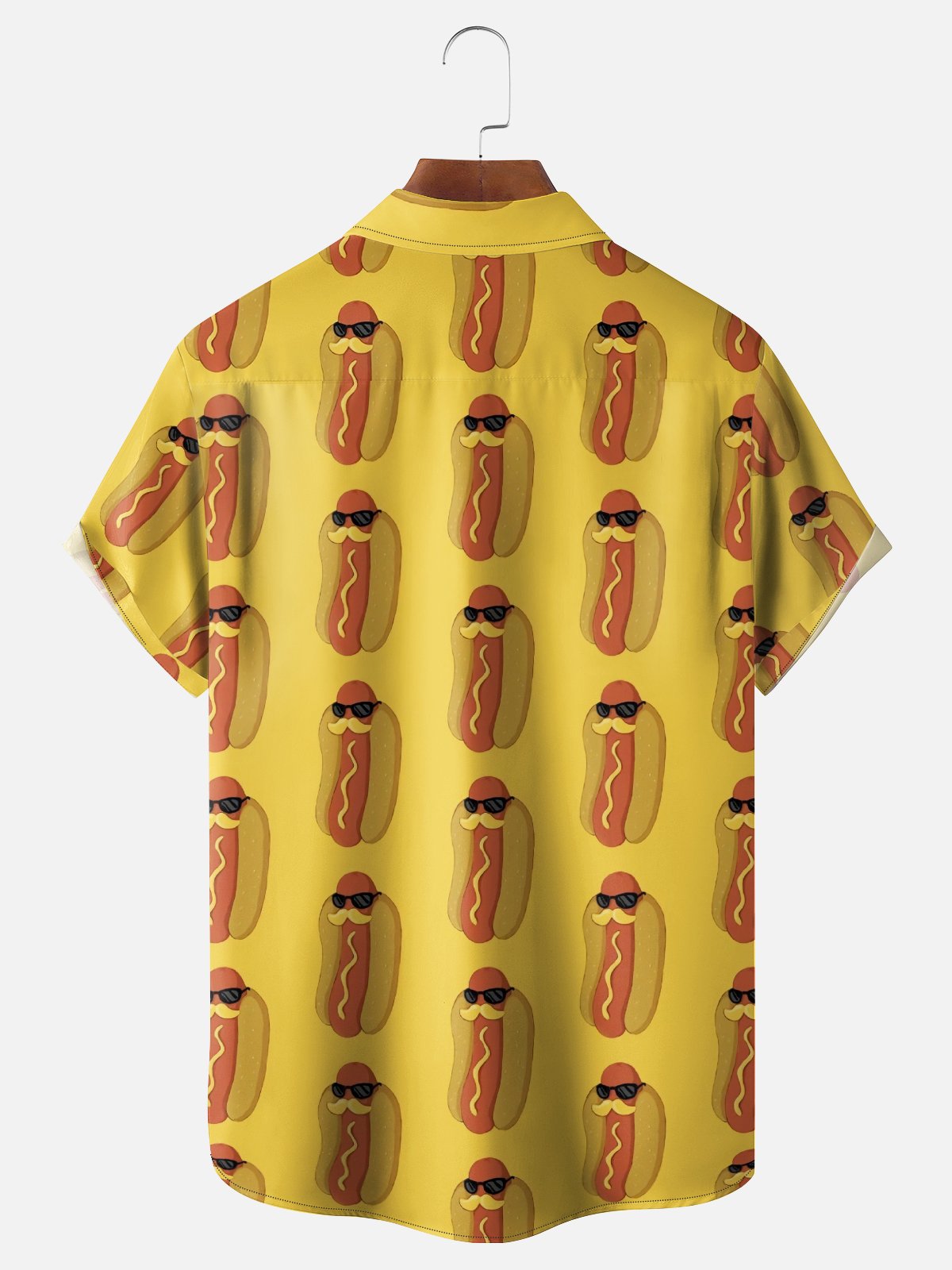 Moisture Wicking Fun Hot Dog Festival Chest Pocket Hawaiian Shirt
