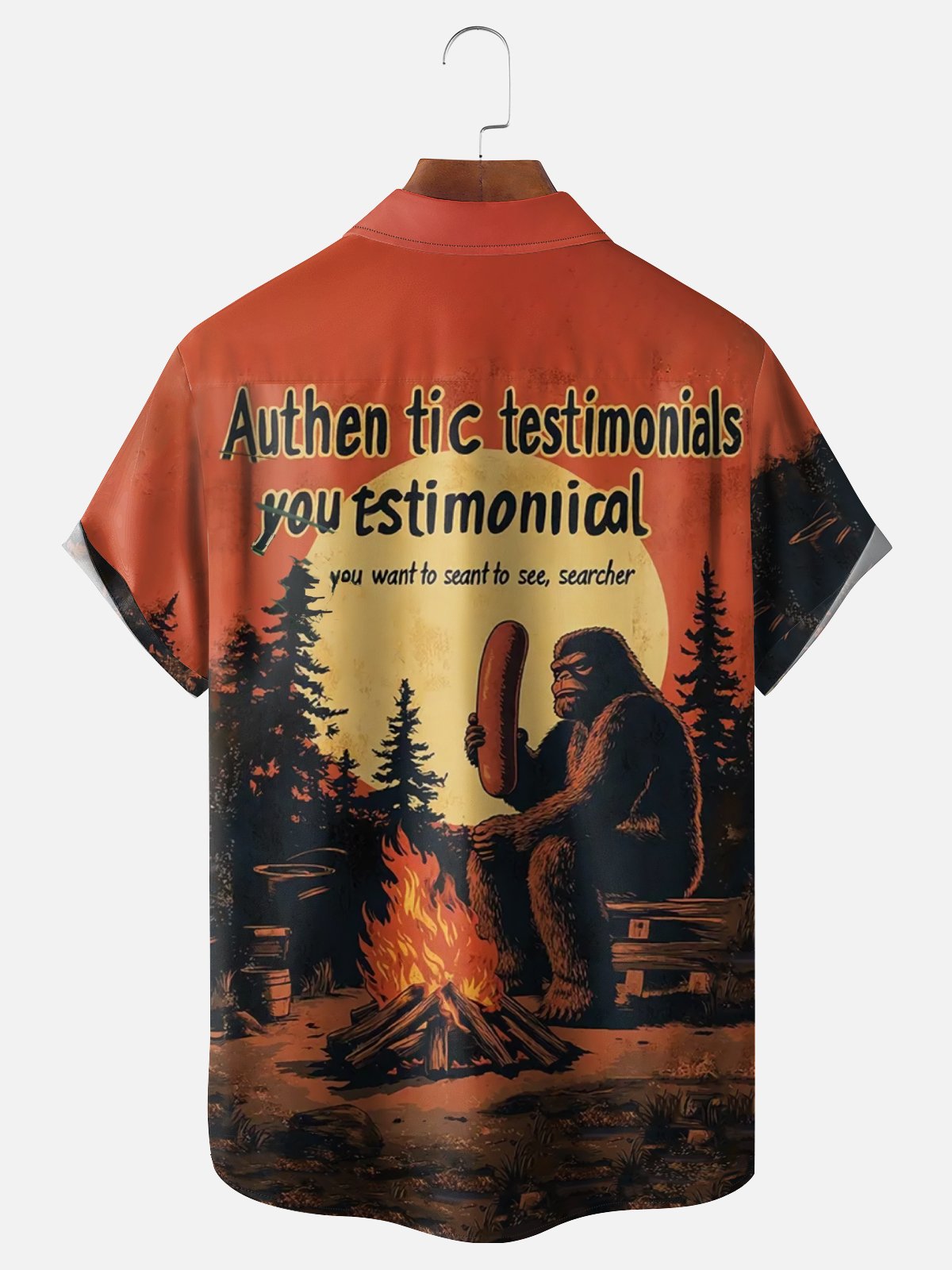 Moisture Wicking Bigfoot Hot Dog Sausage Chest Pocket Hawaiian Shirt
