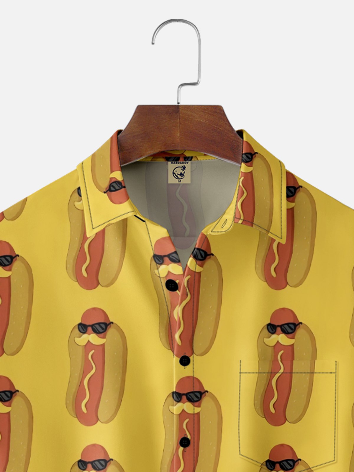 Moisture Wicking Fun Hot Dog Festival Chest Pocket Hawaiian Shirt