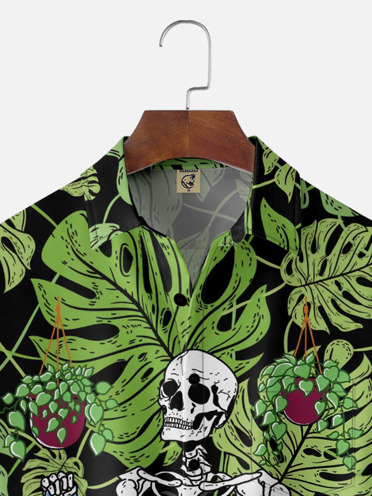 Hardaddy X Kimprut Imut Moisture-wicking Monstera Potted Plants Skull Chest Pocket Hawaiian Shirt