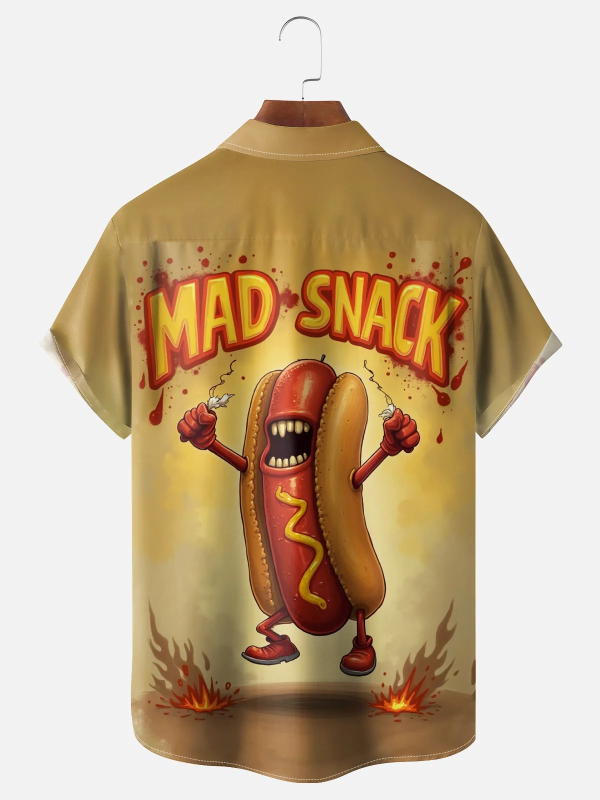 Moisture Wicking Fun Hot Dog Festival Chest Pocket Hawaiian Shirt