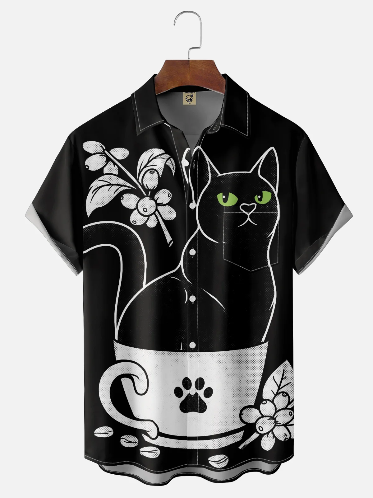 Hardaddy X Coffee Man Moisture Wicking Cat Chest Pocket Hawaiian Shirt