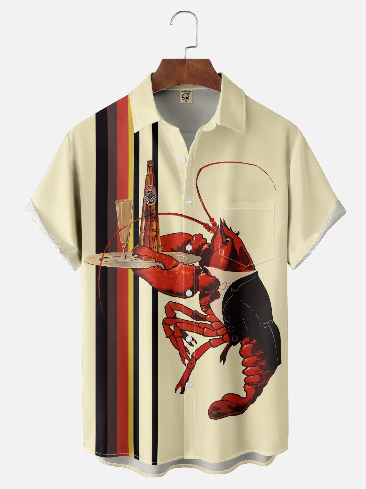 Moisture Wicking Striped Lobster Chest Pocket Bowling Shirt