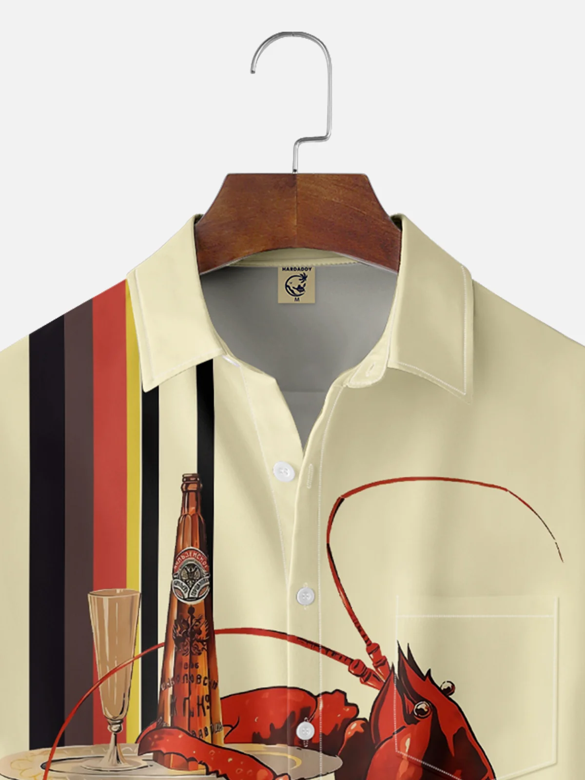Moisture Wicking Striped Lobster Chest Pocket Bowling Shirt