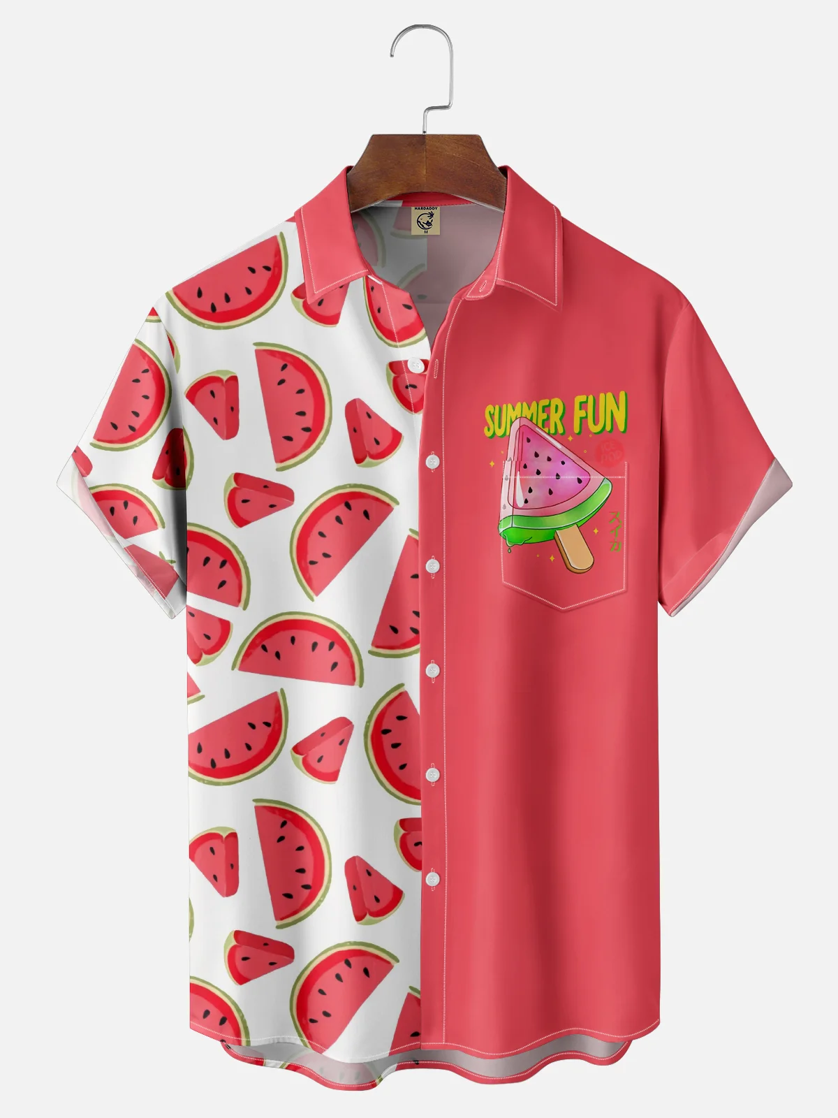 Hardaddy X Kimprut Imut Moisture-wicking Watermelon Chest Pocket Hawaiian Shirt