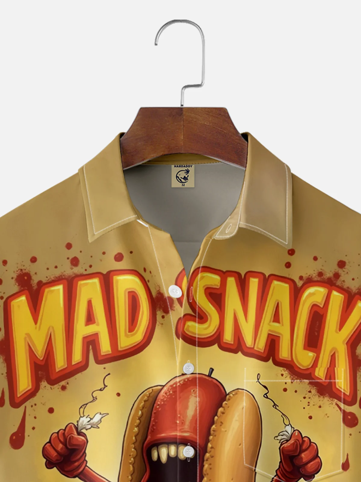 Moisture Wicking Fun Hot Dog Festival Chest Pocket Hawaiian Shirt