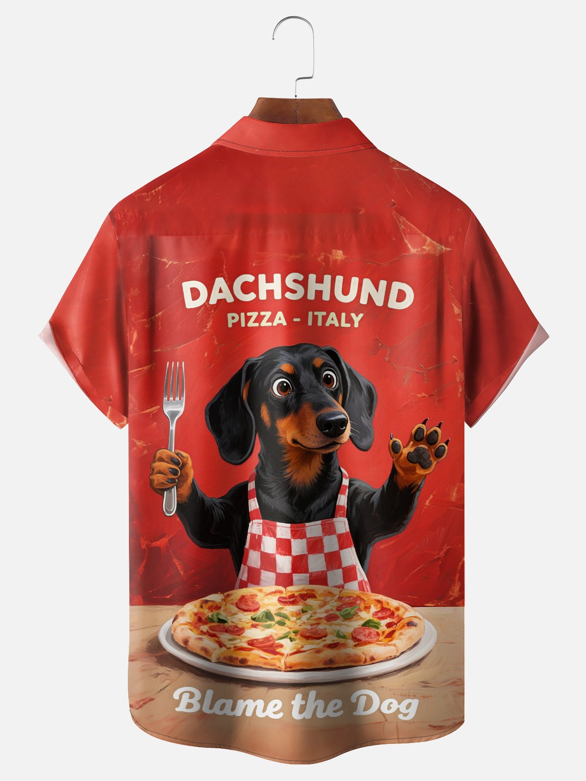 Moisture Wicking Eating Pizza Dachshund Chest Pocket Hawaiian Shirt