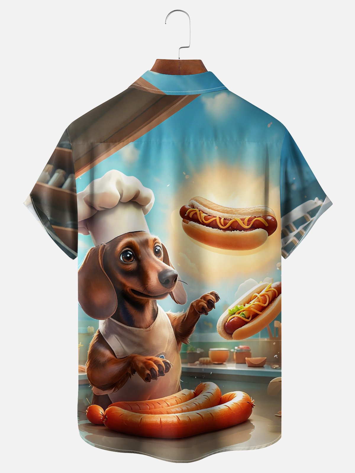Moisture Wicking Dachshund Chef Chest Pocket Hawaiian Shirt