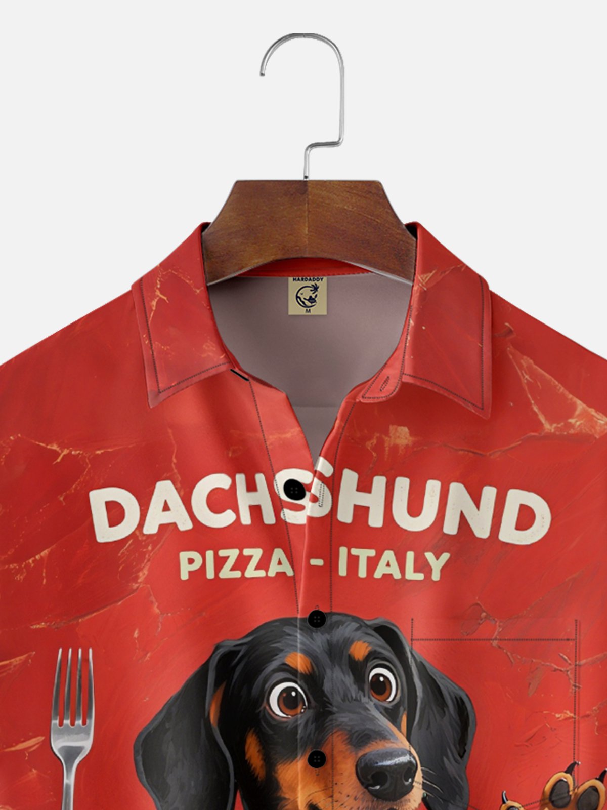 Moisture Wicking Eating Pizza Dachshund Chest Pocket Hawaiian Shirt