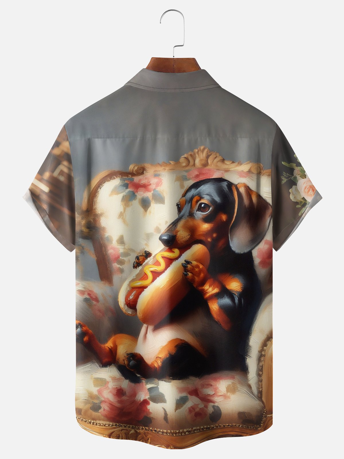Moisture Wicking Eating Hot Dog Dachshund Chest Pocket Hawaiian Shirt