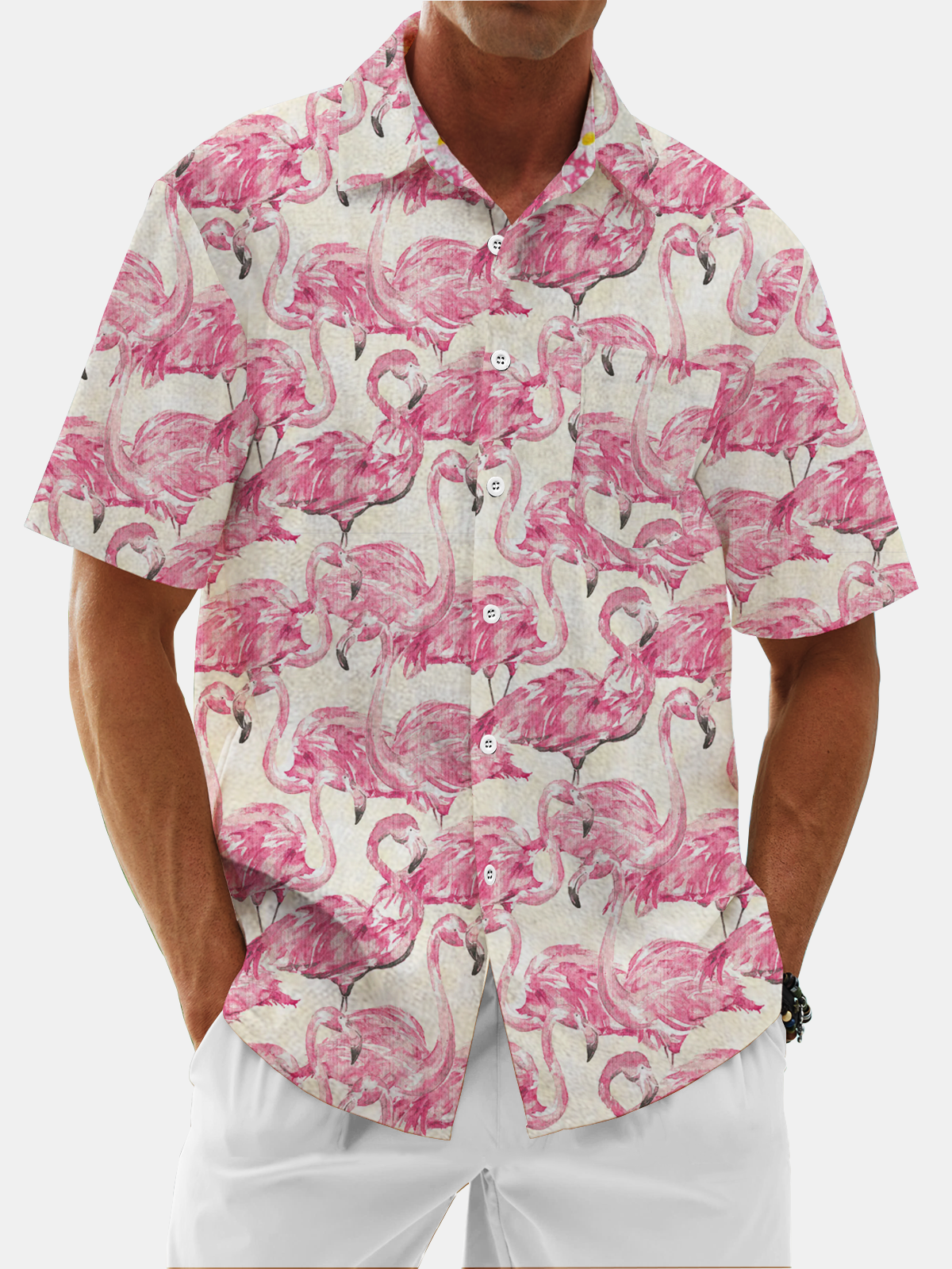 Moisture Wicking Vintage Flamingo Hawaiian Shirt