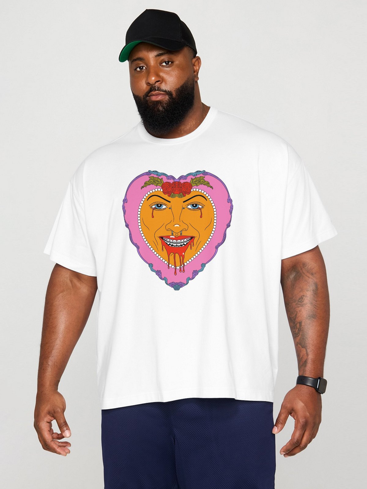 Hardaddy X Motel Gemini Mens Art Heart Face Short Sleeve T-shirt Graphic Tee