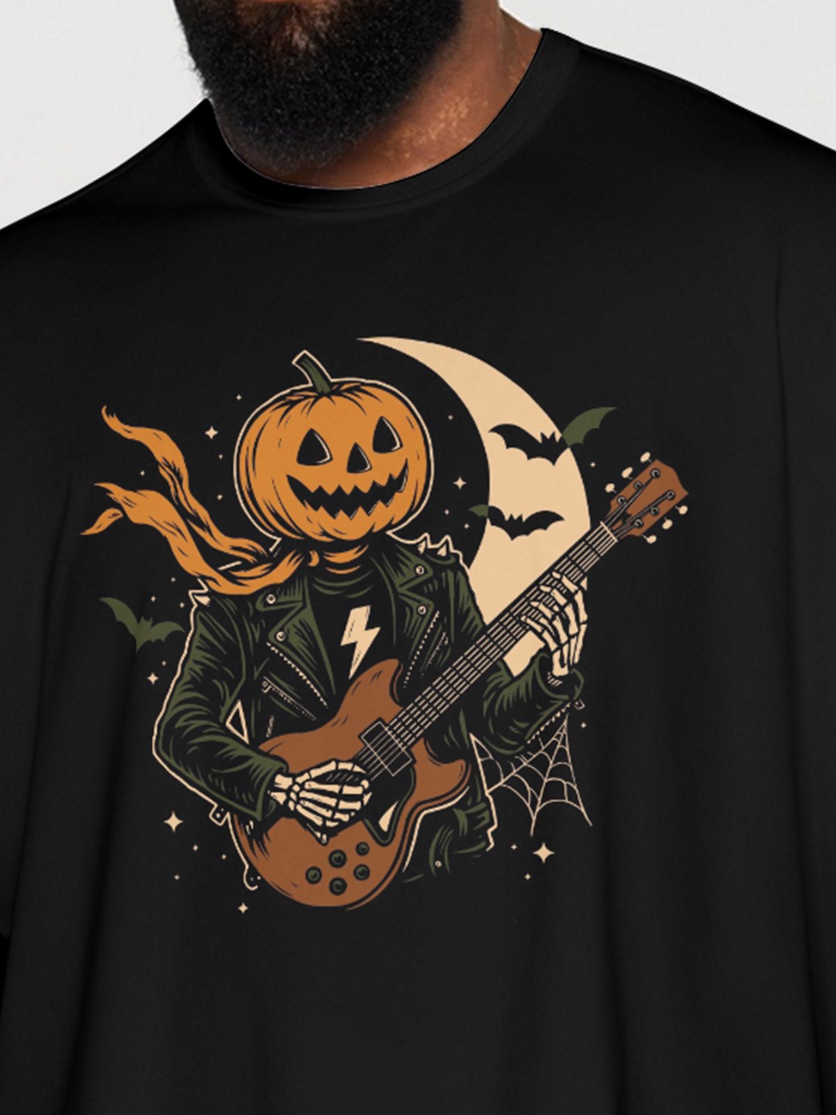 Hardaddy X Contatoeoli Studio Mens Halloween Pumpkin Guitar Short Sleeve T-shirt Graphic Tee