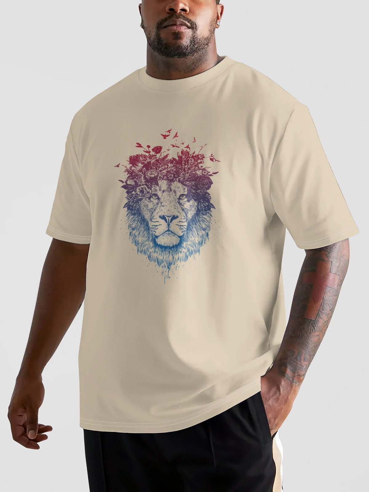 Hardaddy X Balazs Solti Men's Lion Short Sleeve T-shirt Graphic Tee