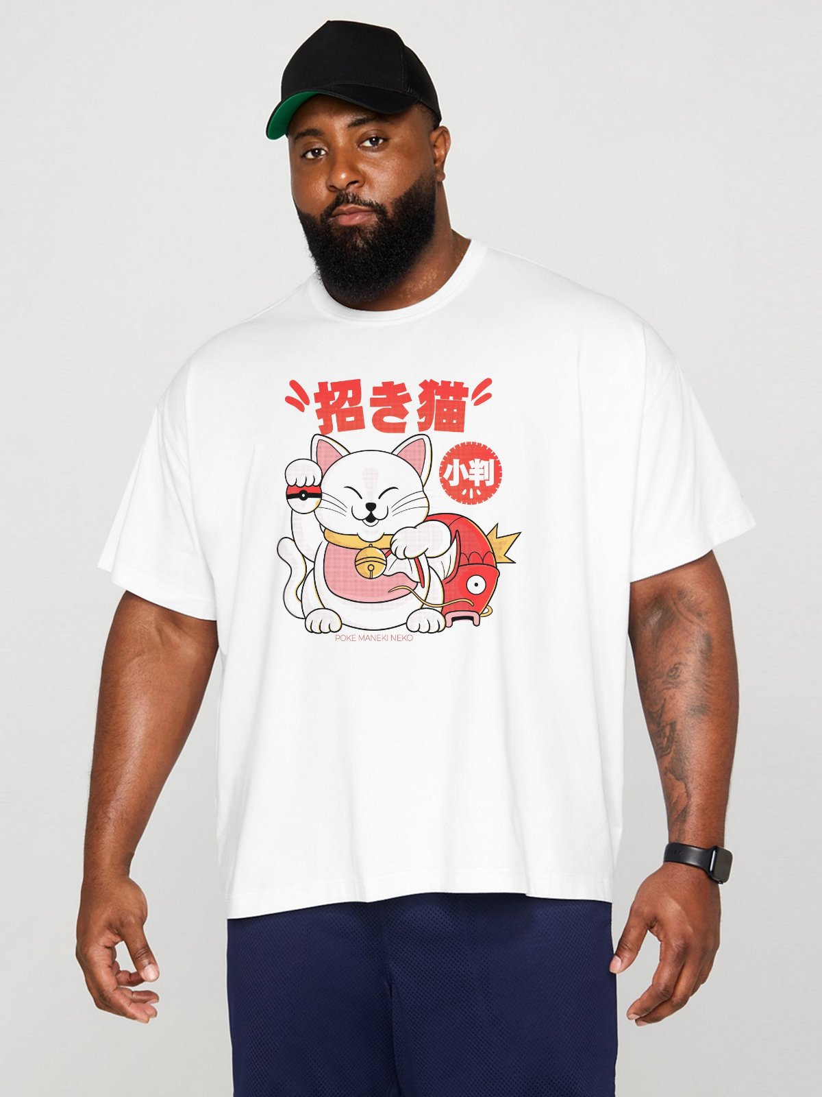 Hardaddy X Contatoeoli Studio Mens Japanese Lucky Cat Short Sleeve T-shirt Graphic Tee