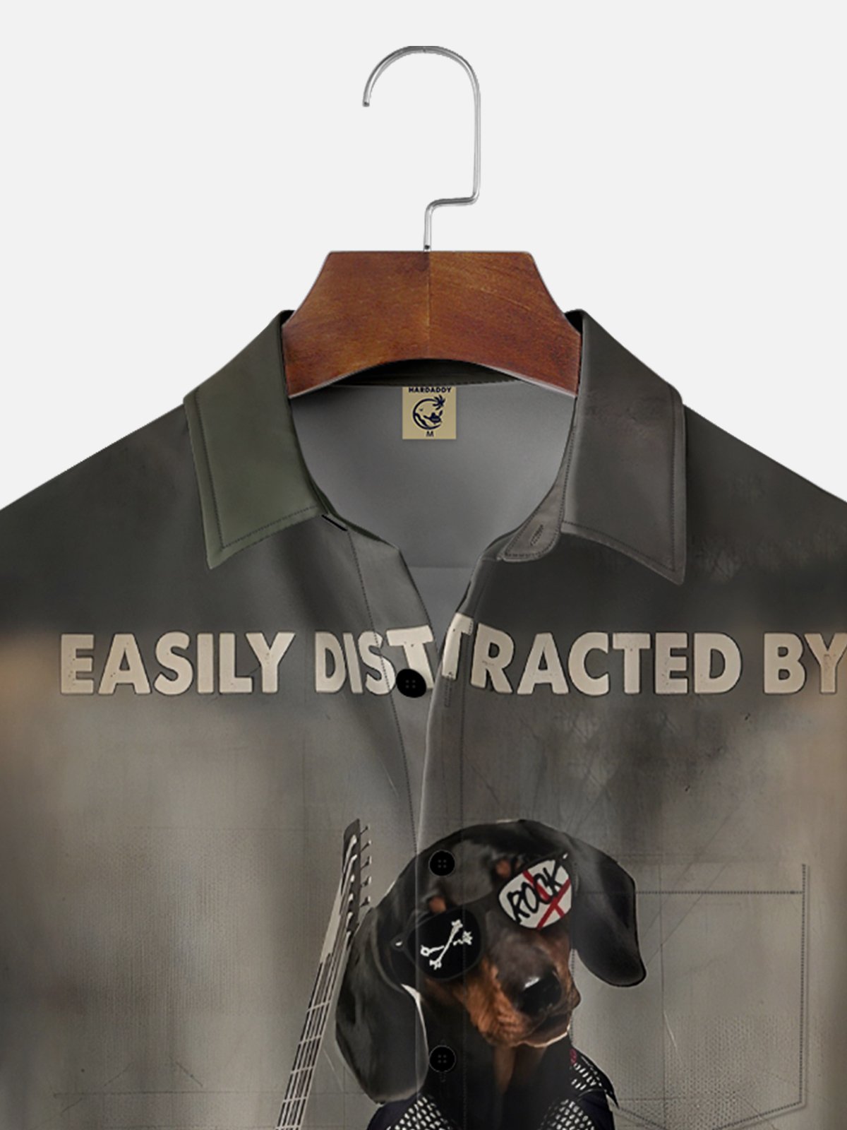 Moisture-wicking Hard Rock Dachshund Dog Chest Pocket Casual Shirt