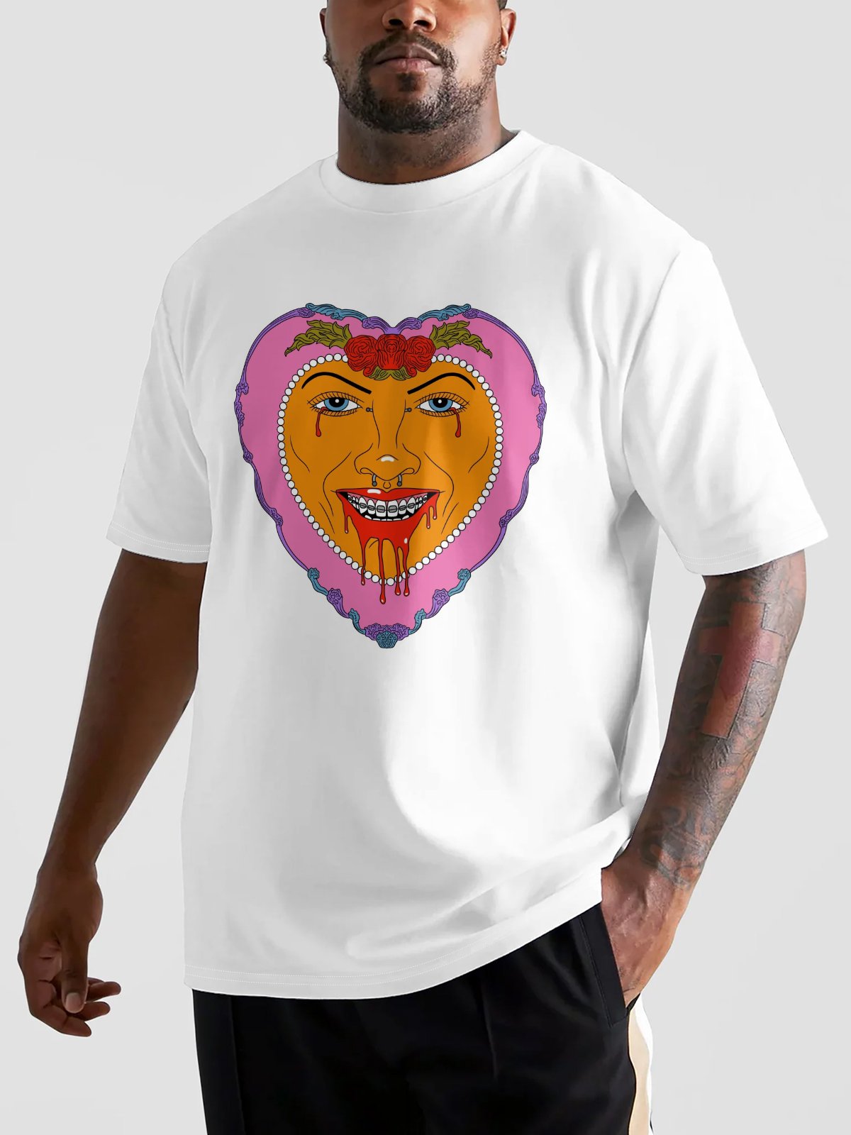Hardaddy X Motel Gemini Mens Art Heart Face Short Sleeve T-shirt Graphic Tee